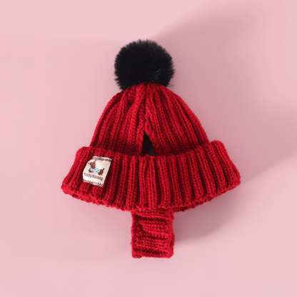 Cozy Knit Pom-Pom Dog Hat — Winter Warmth Edition