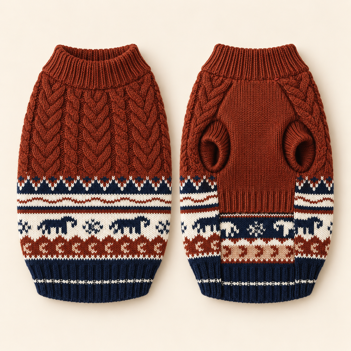 Pet Knit Jumper - Rust Nordic Bear Jumper