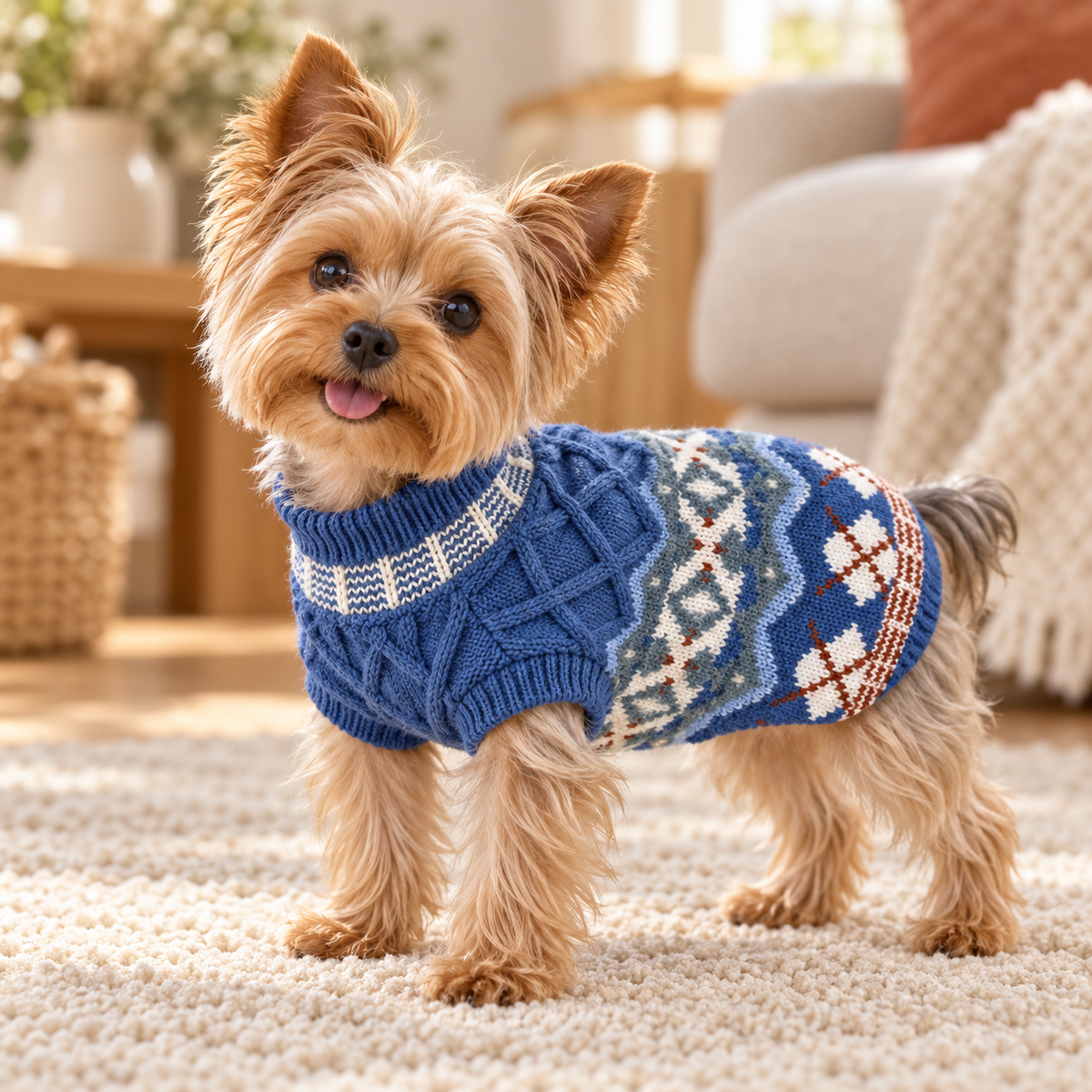 Pet Knit Jumper - Vintage Fair Isle Blue Jumper
