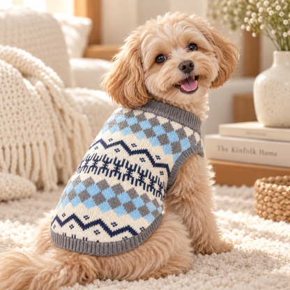 Pet Knit Jumper - Nordic Argyle Blue & Grey Jumper